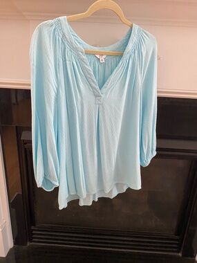 Crown & Ivy Light Blue Women’s Peasant Blouse - Relaxed V-Neck Top